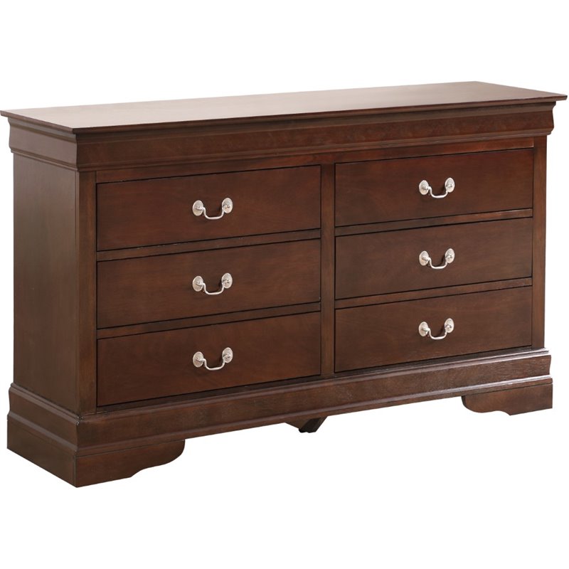 Maklaine 6 Drawer Engineered Wood Dresser in Cappuccino Finish