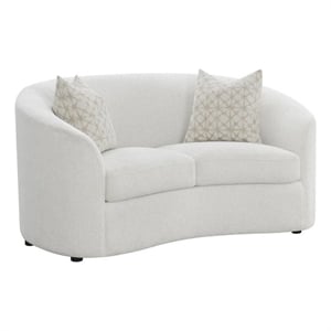 Maklaine 66&quot Modern Curved Loveseat with 2 Throw Pillows in Cream Boucle