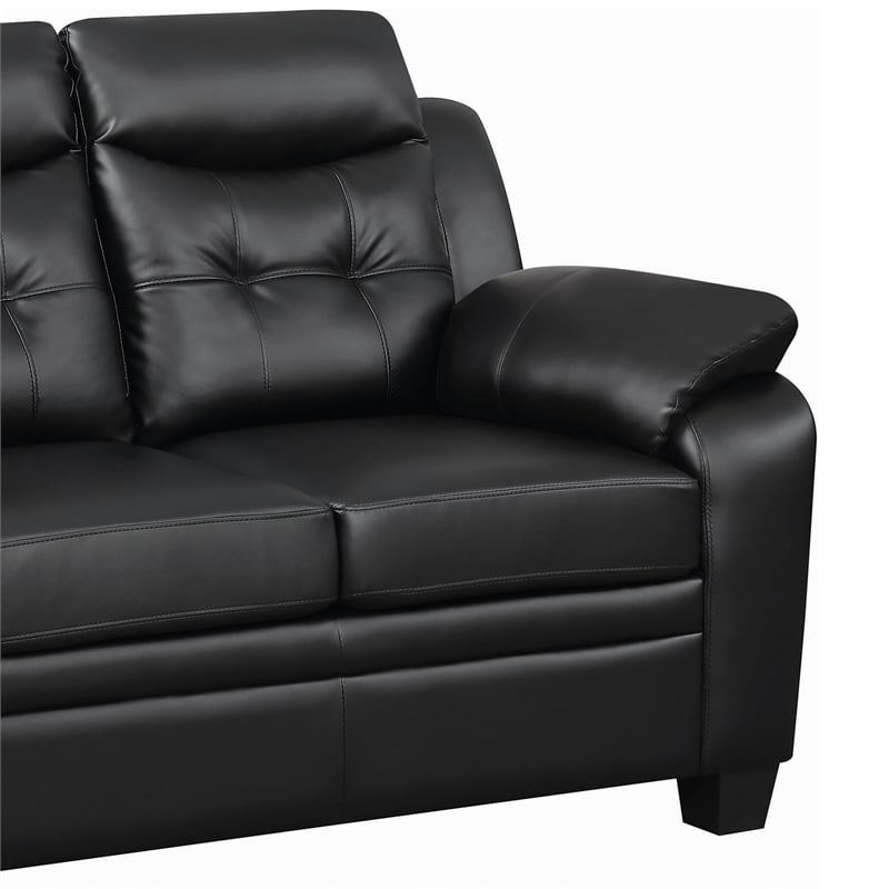 Maklaine Faux Leather and Wood Loveseat with Padded Armrests in Rich Black