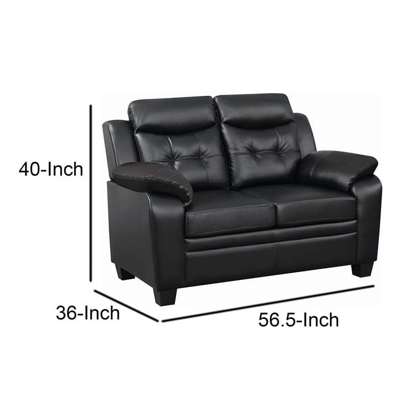 Maklaine Faux Leather and Wood Loveseat with Padded Armrests in Rich Black