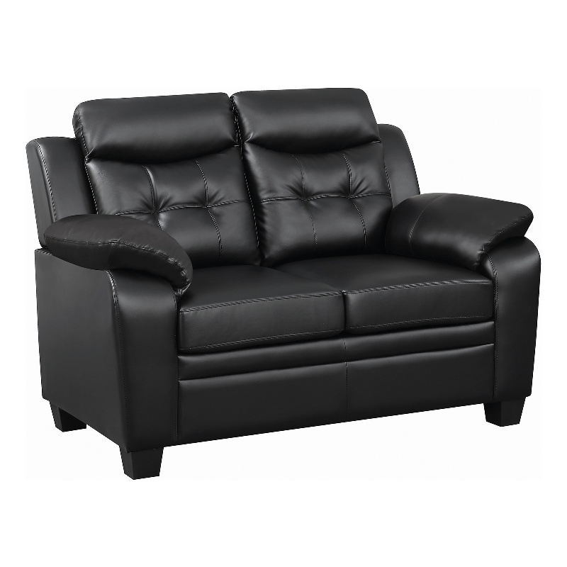 Maklaine Faux Leather and Wood Loveseat with Padded Armrests in Rich Black