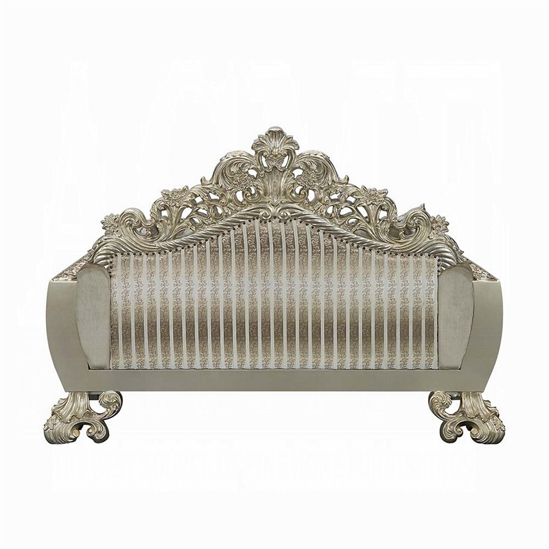 Maklaine Ornate Loveseat with 5 Accent Pillows in Gold and Brown Velvet