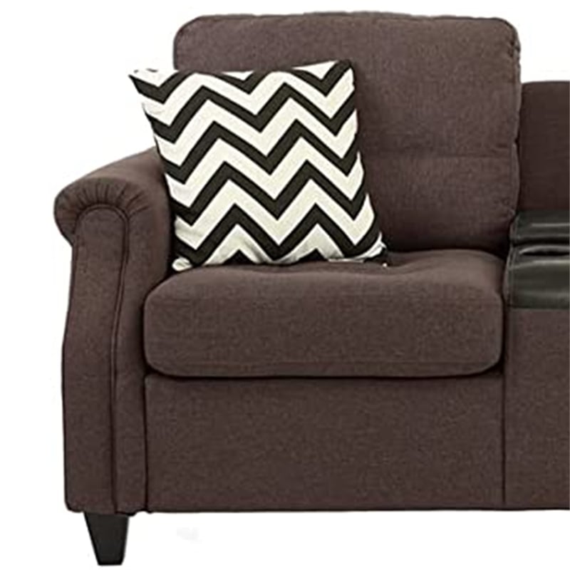 Maklaine 2 Piece Sofa Loveseat with 4 Pillows and USB Ports in Dark Brown