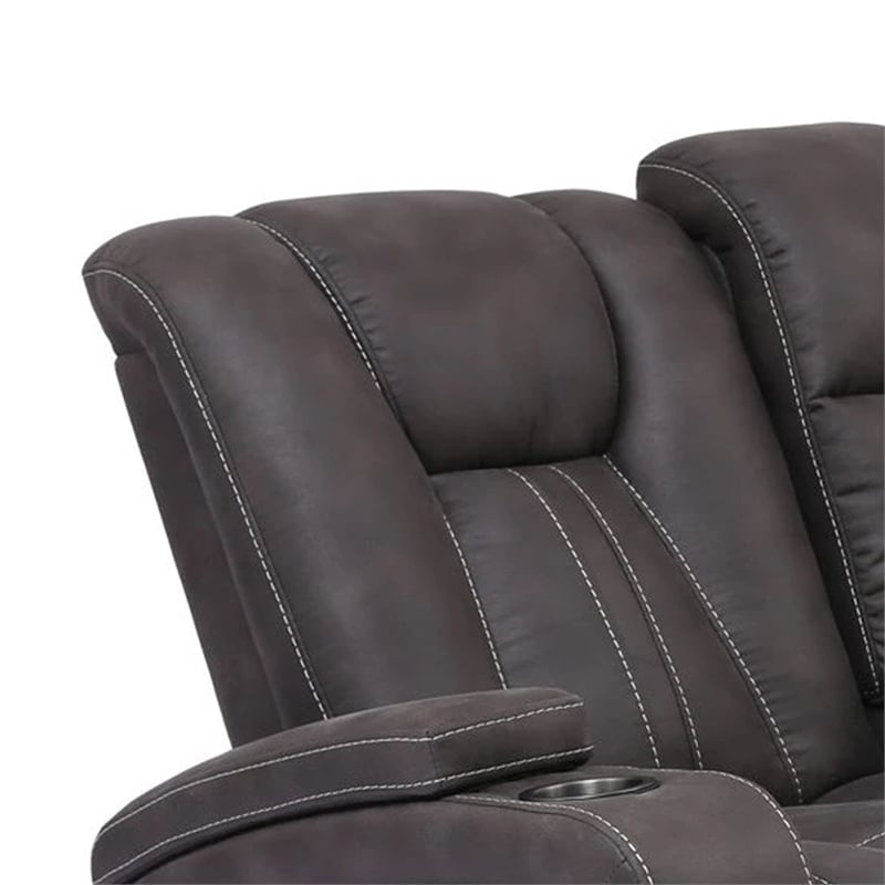 Maklaine Glider Recliner Loveseat with Cup Holders and Storage in Dark Gray
