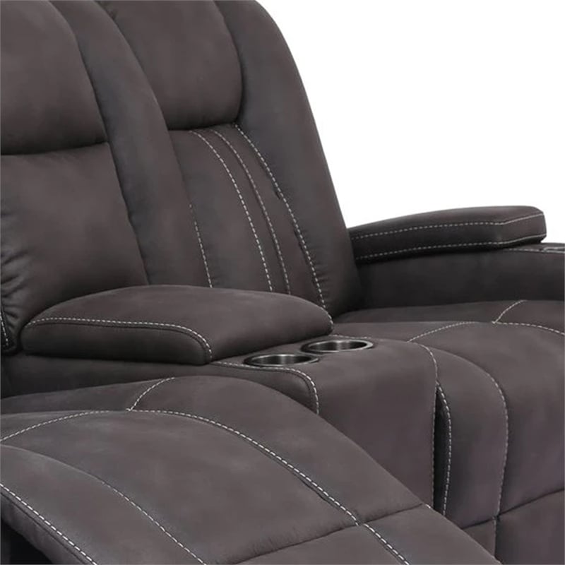 Maklaine Glider Recliner Loveseat with Cup Holders and Storage in Dark Gray