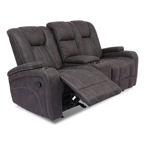 Maklaine Glider Recliner Loveseat with Cup Holders and Storage in Dark Gray