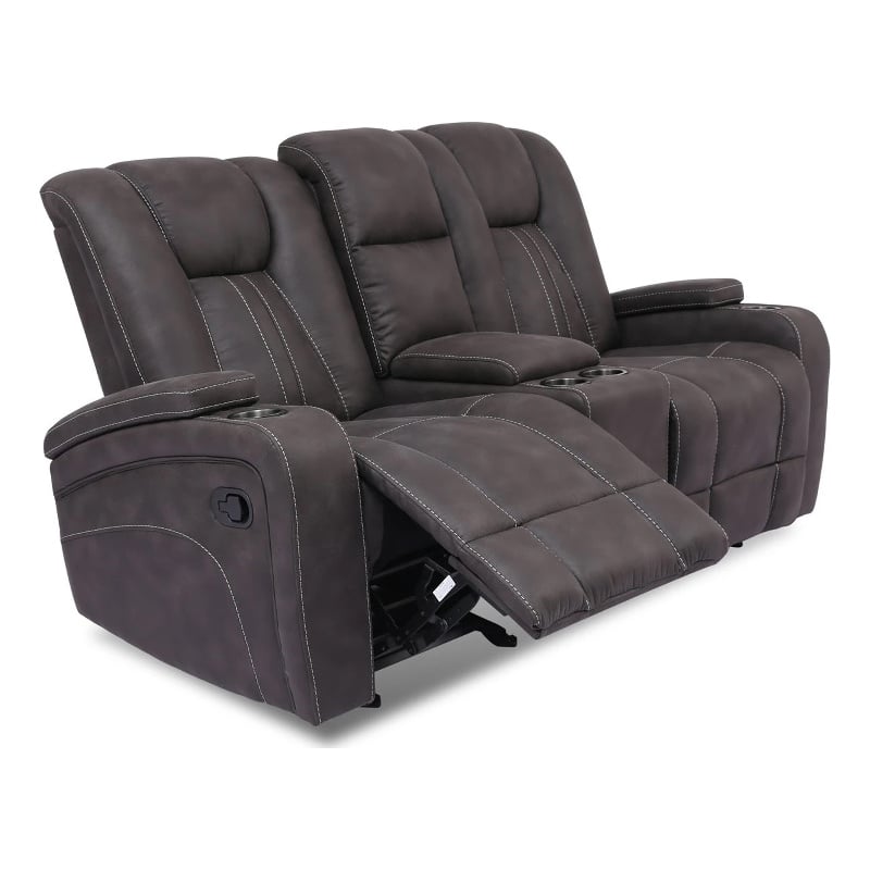 Maklaine Glider Recliner Loveseat with Cup Holders and Storage in Dark Gray