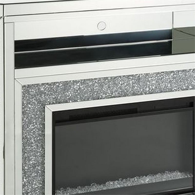 Maklaine Electric Fireplace with Mirror Panels and Faux Diamonds in Silver