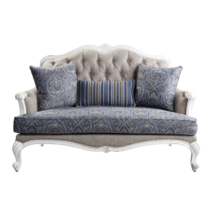 Maklaine Loveseat with Arch Top and Resin Queen Anne Legs in Gray