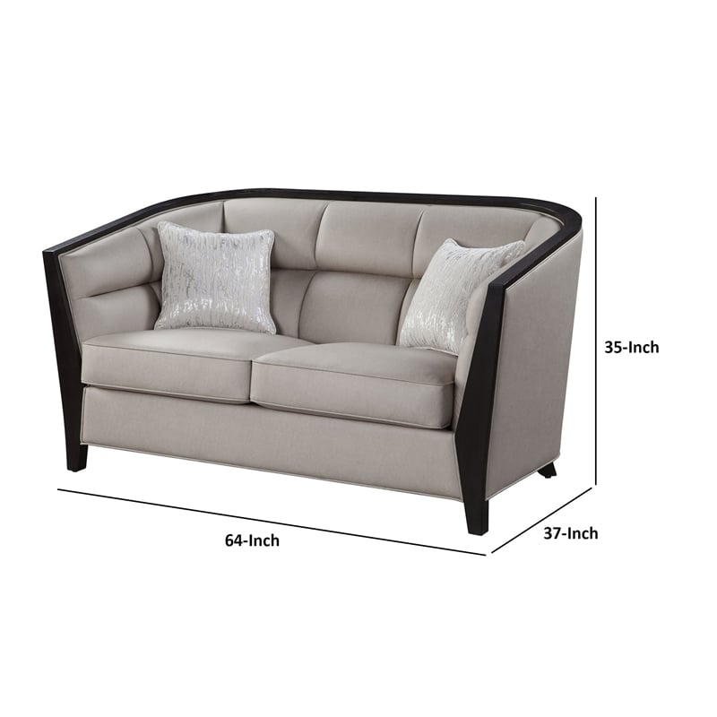 Maklaine Loveseat with Curved Fixed Back and Shelter Arms in Beige