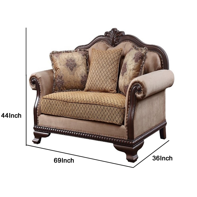 Maklaine Loveseat with Crowned Top and Fabric Upholstery in Beige