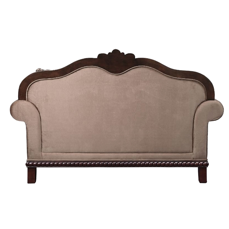 Maklaine Loveseat with Crowned Top and Fabric Upholstery in Beige