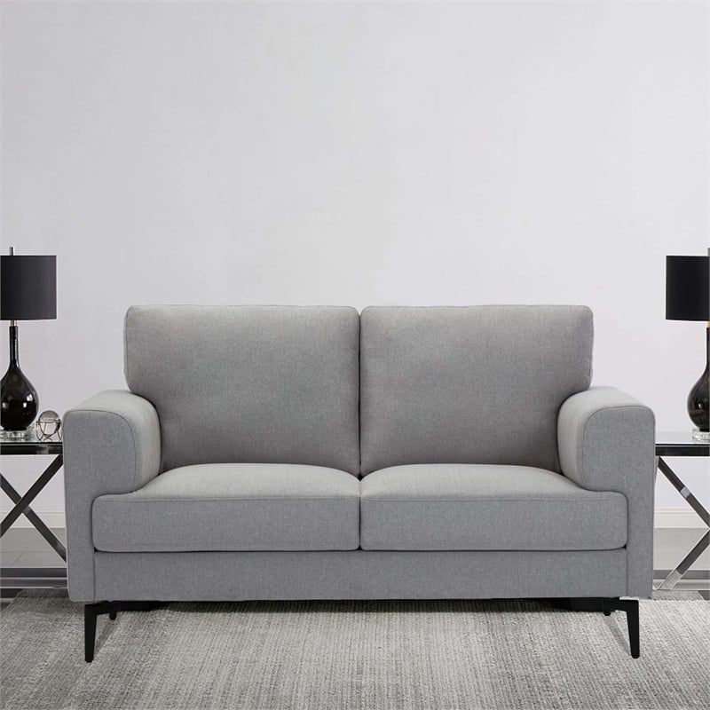 Maklaine Loveseat with Fabric Upholstery and Sleek Metal Legs in Gray