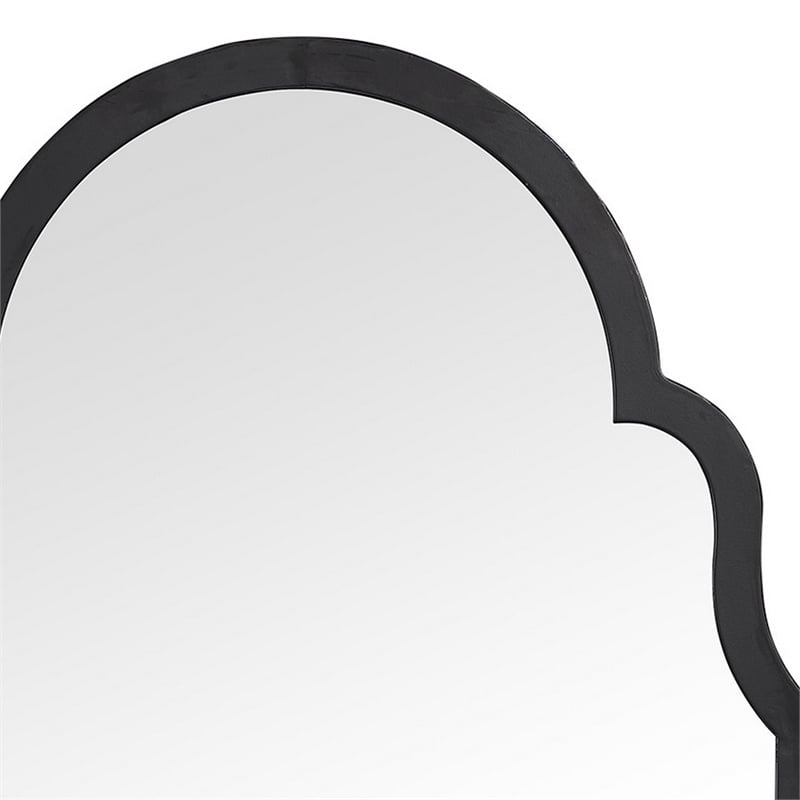 Maklaine Elongated Quatrefoil MDF and Metal Frame Wall Mirror in Black