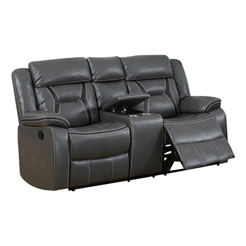 Maklaine 73 Inch Leatherette Motion Loveseat with Console in Gray
