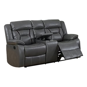 Maklaine 73 Inch Leatherette Motion Loveseat with Console in Gray