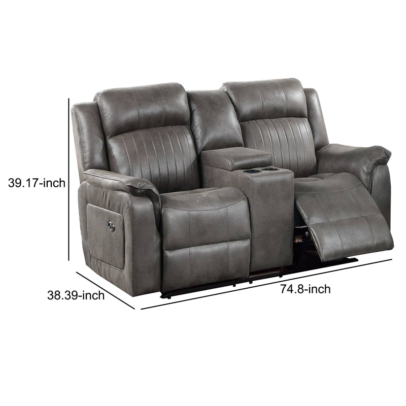 Maklaine Fabric Manual Loveseat with 2 Cupholders and Console in Gray