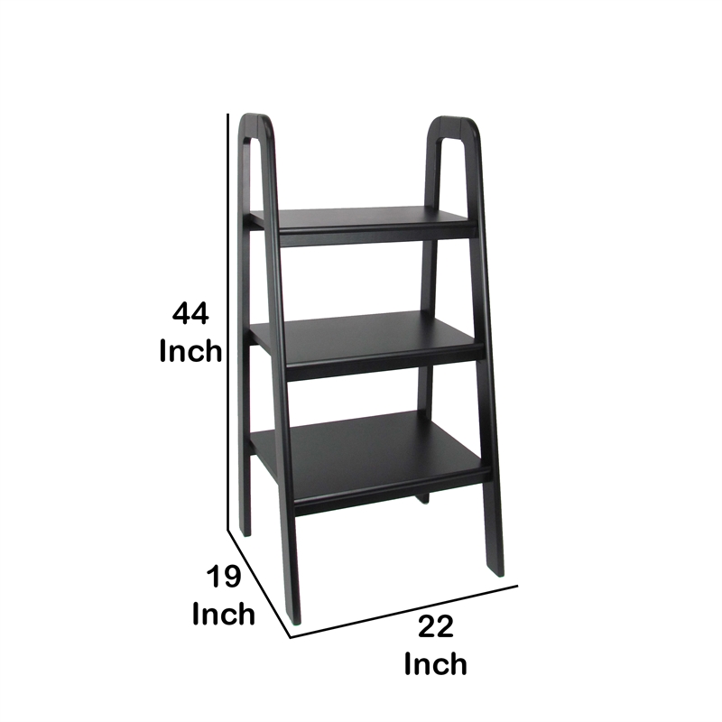 Maklaine 3 Tier Wooden Storage Ladder with Open Back and Sides in Black