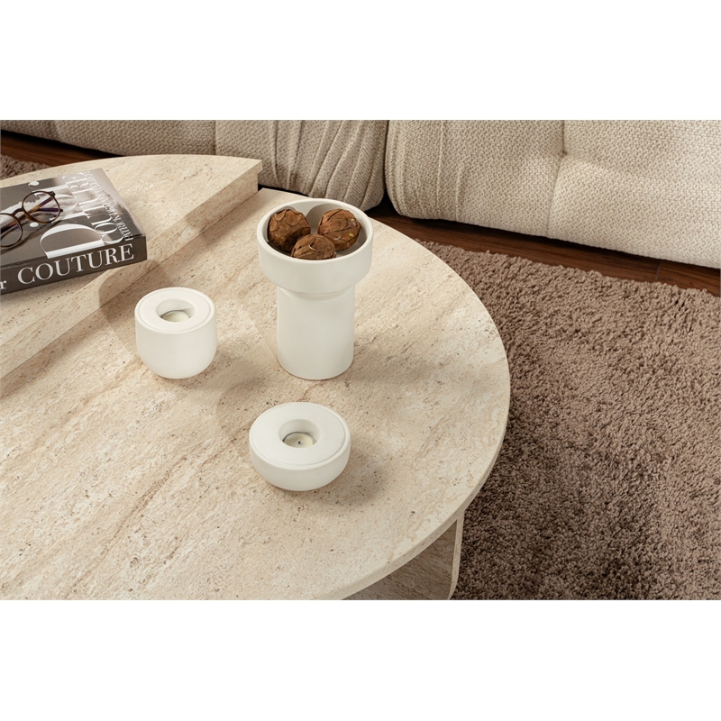 Maklaine Nesting Coffee Table Set of 2 with Marble Look in Travertine