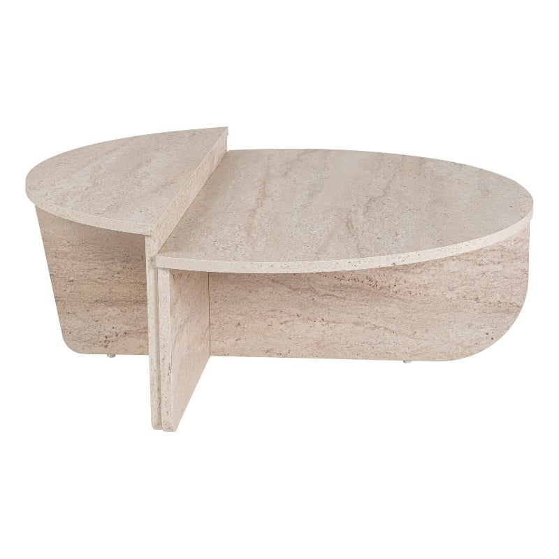 Maklaine Nesting Coffee Table Set of 2 with Marble Look in Travertine