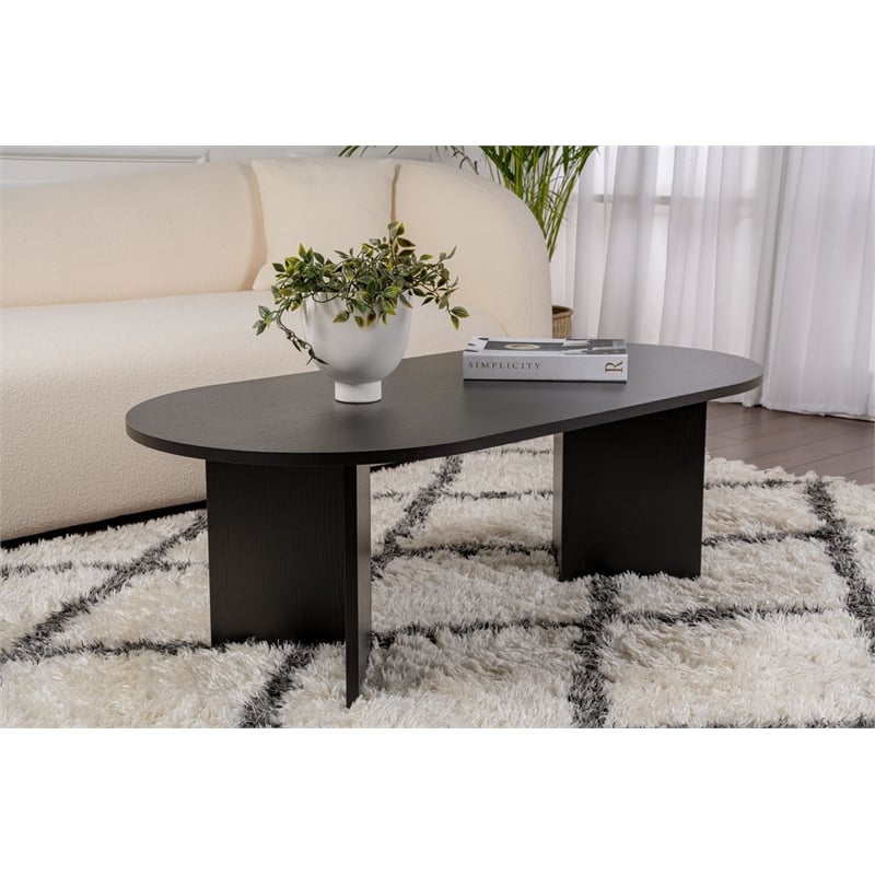 Maklaine Rectangular Coffee Table with Open Storage in Wood Black