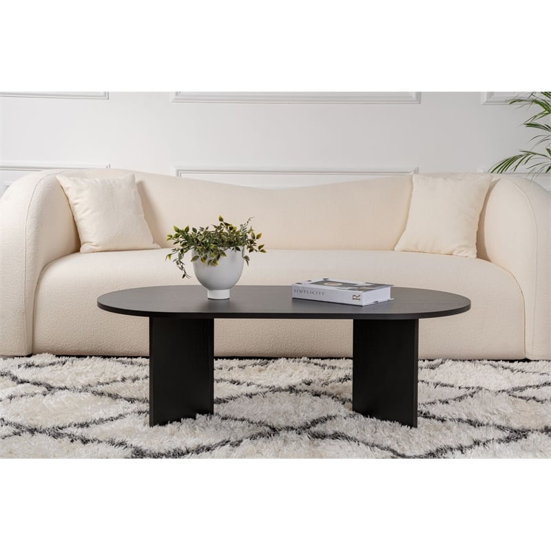 Maklaine Rectangular Coffee Table with Open Storage in Wood Black
