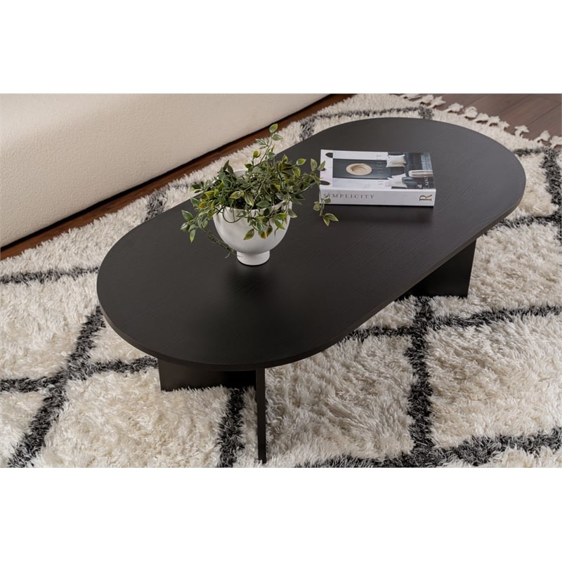 Maklaine Rectangular Coffee Table with Open Storage in Wood Black