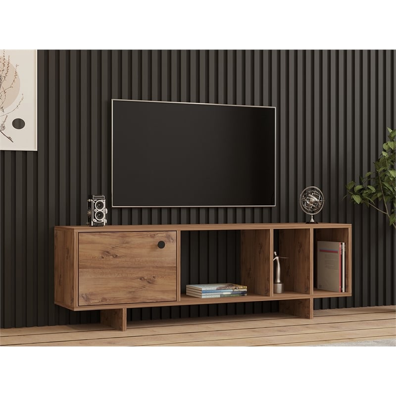 Maklaine Wall-Mountable TV Stand with Open Shelves in Atlantic Pine