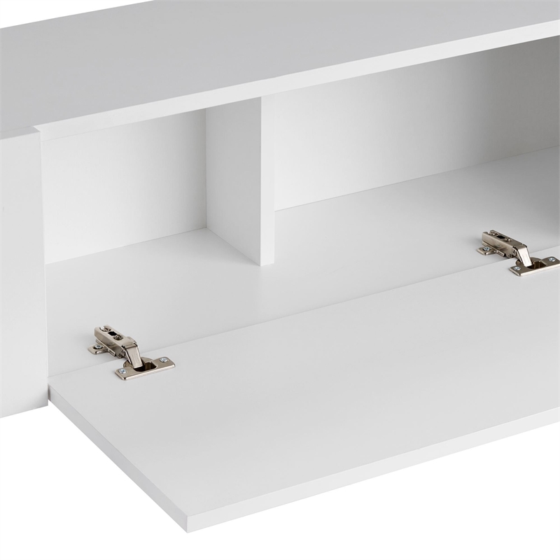 Maklaine TV Stand with Metal Legs and Storage in White and Gold