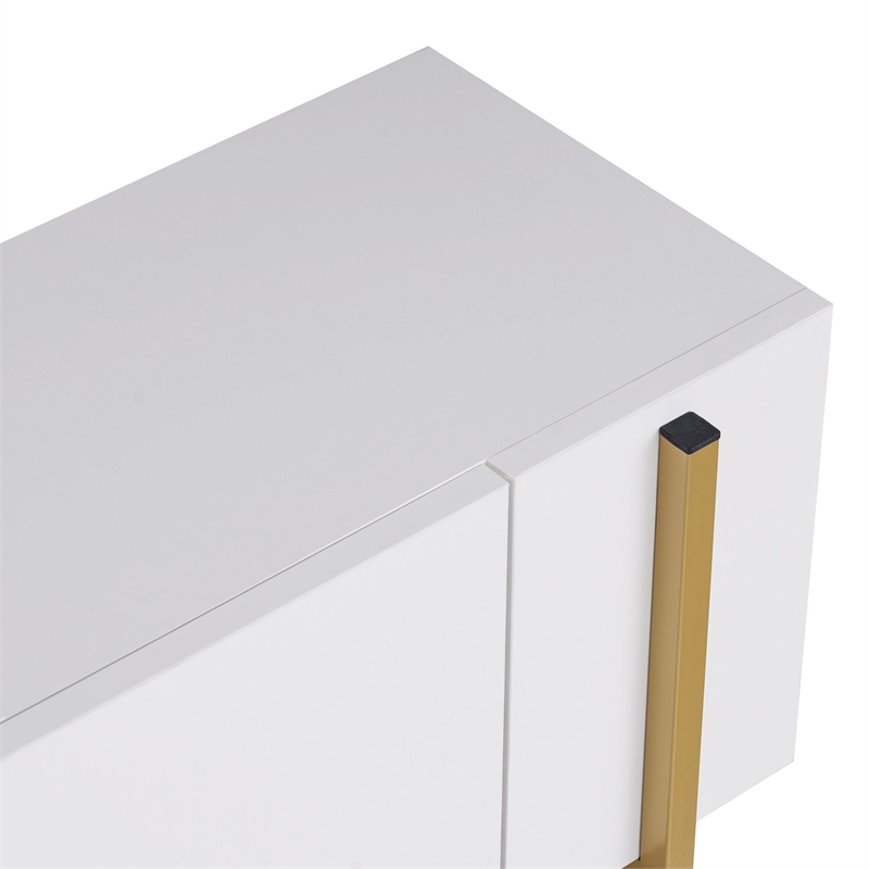 Maklaine TV Stand with Metal Legs and Storage in White and Gold
