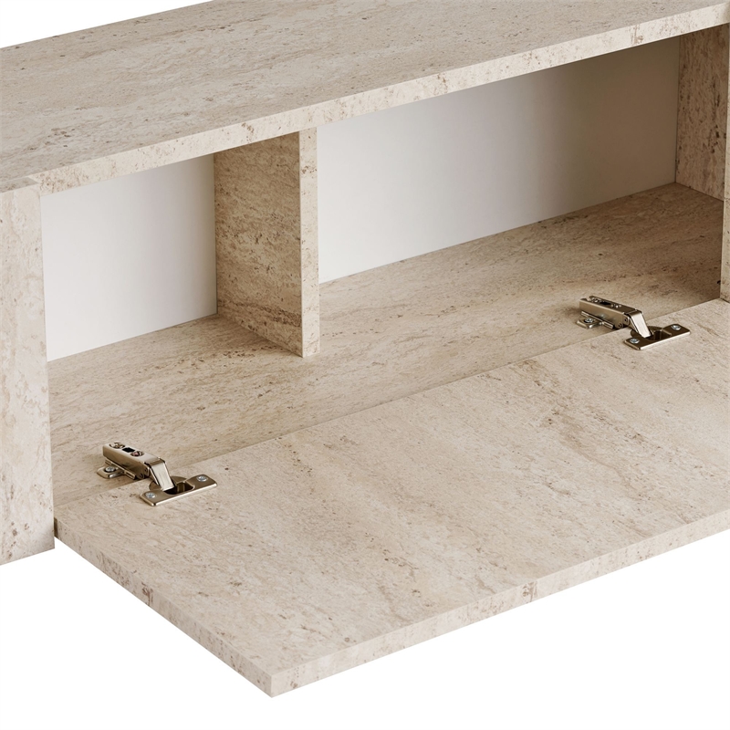 Maklaine TV Stand with Metal Legs and Storage in Travertine and Gold