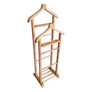 Maklaine Beech Wood Double Valet Stand for Coats and Bags in Natural
