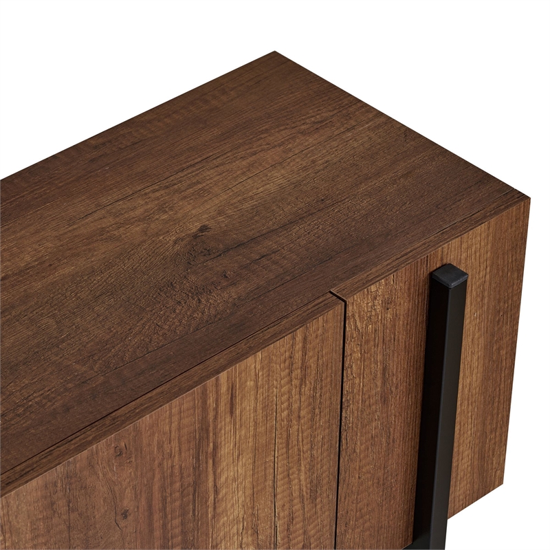 Maklaine Sleek TV Stand with Metal Legs in Barok Walnut and Black