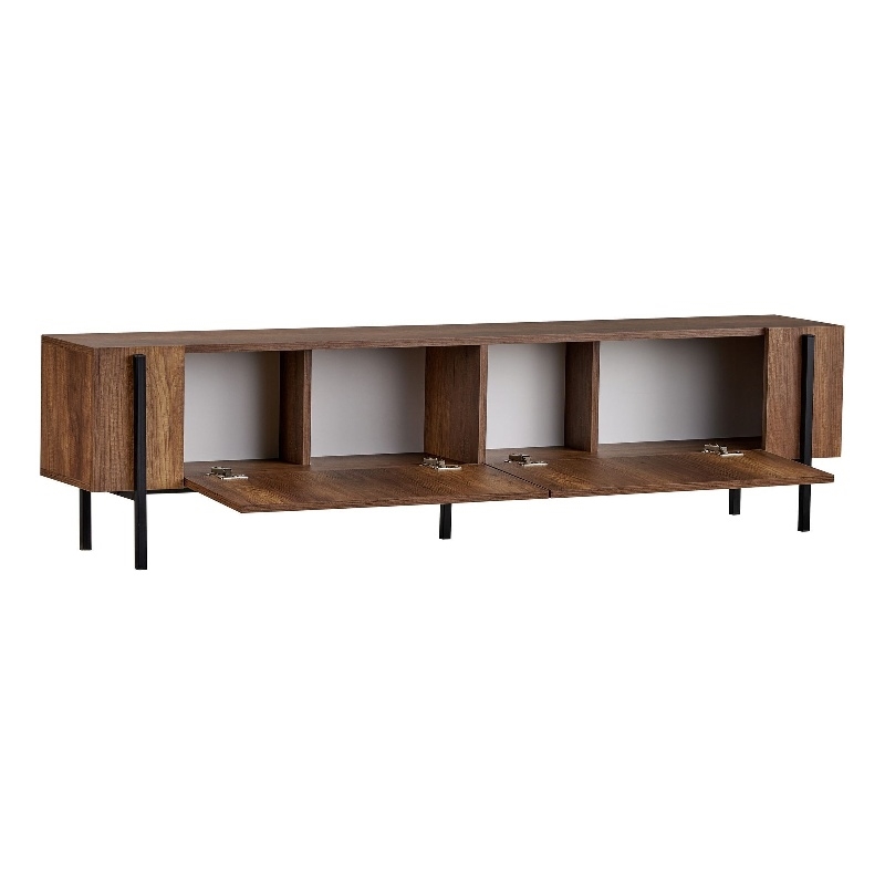 Maklaine Sleek TV Stand with Metal Legs in Barok Walnut and Black