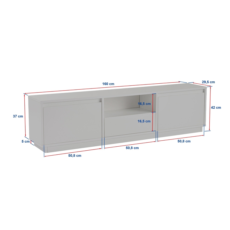 Maklaine TV Stand with Marble Look and Storage in Travertine