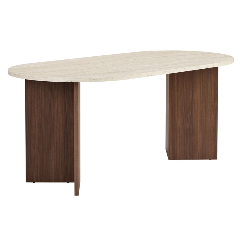 Maklaine Rectangular Dining Table in Travertine and Milano Walnut