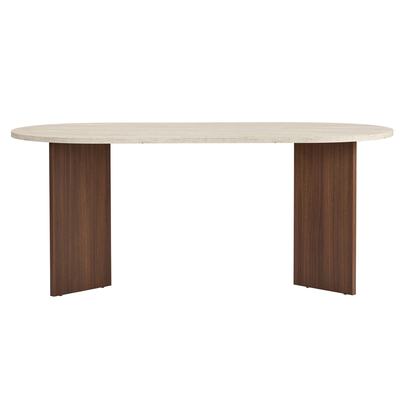 Maklaine Rectangular Dining Table in Travertine and Milano Walnut