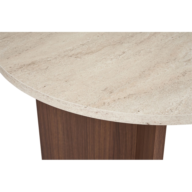 Maklaine Rectangular Dining Table in Travertine and Milano Walnut