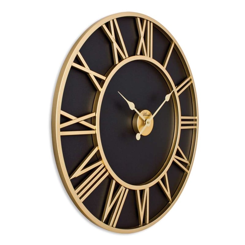 Maklaine Retro Metal Wall Clock with Silent Sweep in Gold and Black