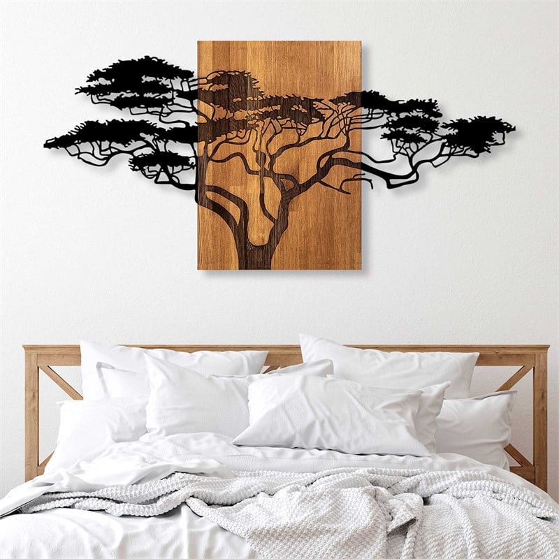 Maklaine Acacia Tree Wooden Wall Accessory in Black and Walnut
