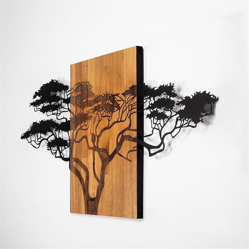 Maklaine Acacia Tree Wooden Wall Accessory in Black and Walnut