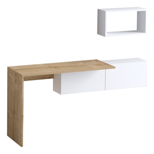 Maklaine Modern Spacious Study Desk with Shelf in White and Oak