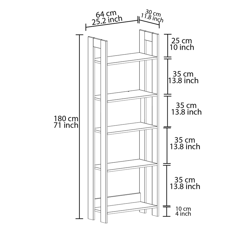 Maklaine Tall Country Bookshelf with Numerous Shelves in Oak