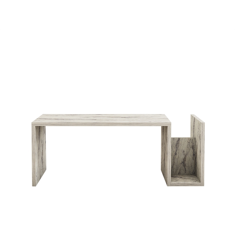 Maklaine Coffee Table with Lower Storage Shelf in Freesia Marble