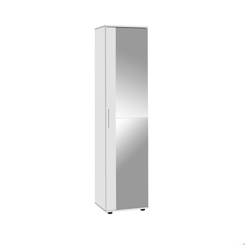 Maklaine Tall Shoe Cabinet with Mirror Door and Shelves in White