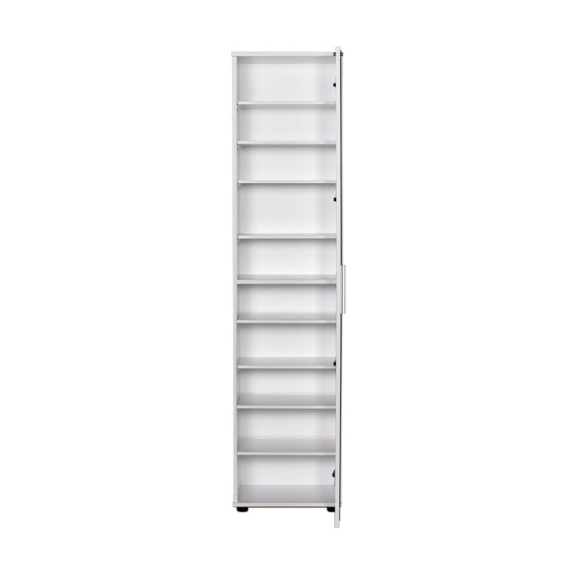 Maklaine Tall Shoe Cabinet with Mirror Door and Shelves in White