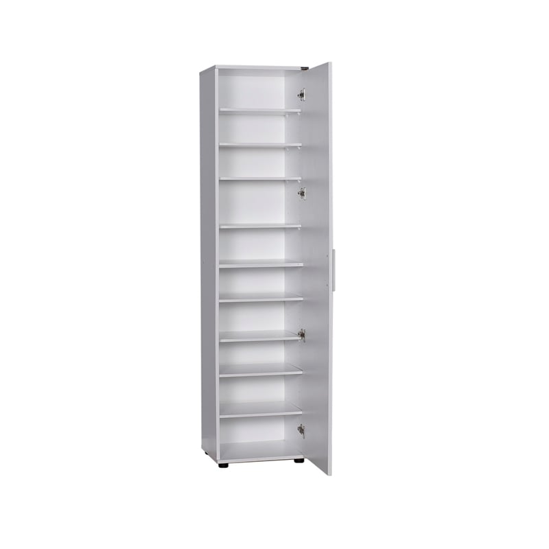 Maklaine Tall Shoe Cabinet with Mirror Door and Shelves in White