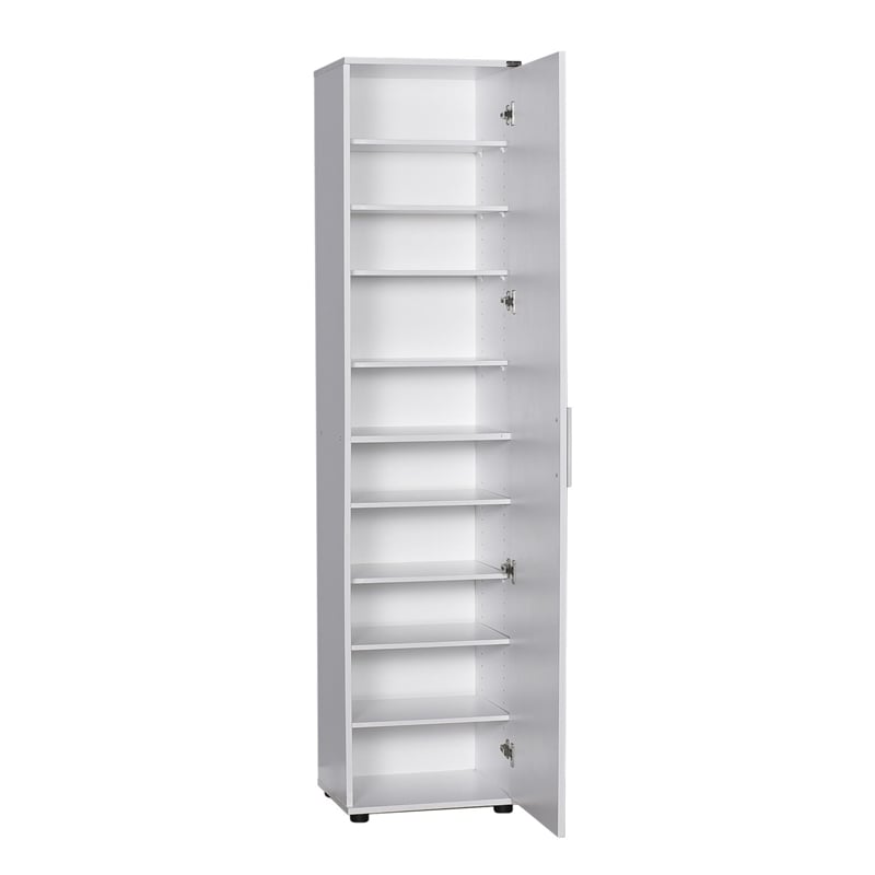 Maklaine Tall Shoe Cabinet with Mirror Door and Shelves in White
