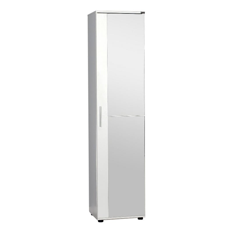 Maklaine Tall Shoe Cabinet with Mirror Door and Shelves in White