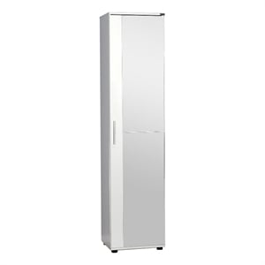 Maklaine Tall Shoe Cabinet with Mirror Door and Shelves in White